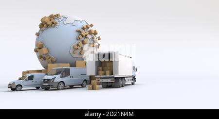 Entladung LKW im internationalen Transportkontext Stockfoto