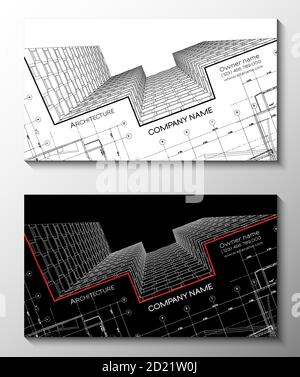 Vektor-Set von modernen kreativen Visitenkarten für Architekten. 3D Architekturhintergrund für Banner, Booklet, Poster. Stock Vektor