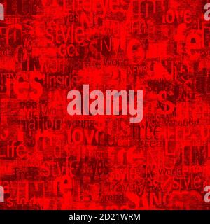 Abstrakte Grunge städtischen geometrischen Wörter, Buchstaben nahtlose Muster. Alte Zeitung, Zeitschrift texturierten Papier Hintergrund. Rot schwarz Collage wiederholende Textu Stockfoto