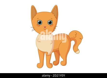 Rote Katze mit flauschigem Schwanz. Vektor-Illustration in niedlichen Cartoon-Stil Stock Vektor