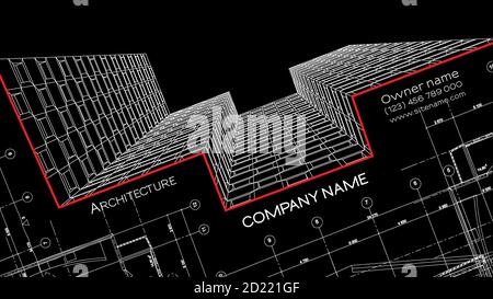 Elegante Visitenkarte für einen Architekten. Abstrakte Vektorgrafik. 3d Architekturhintergrund für Banner, Poster Stock Vektor