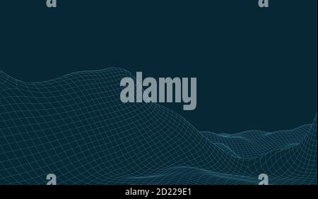 Vektor futuristischen Hintergrund. Abstrakte digitale Landschaft mit Partikeln Punkten am Horizont. Drahtmodell Querformat. Big Data. Retro-Sci-Fi-Hintergrund Stock Vektor