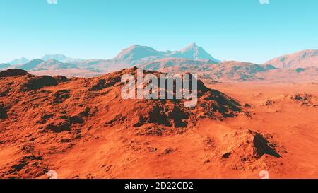 Marslandschaft, 3d-Rendering von imaginärem mars-Planeten-Gelände, Science-Fiction-Illustration. Stockfoto