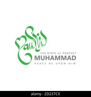 Typografie Design zur Feier der Geburt des Propheten Muhammad, Friede sei mit ihm. Vektorgrafik Stock Vektor