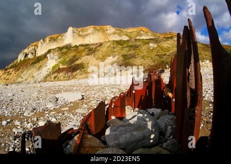 Les Epis, Destroyed Coastal Layouts, Le Bout du Monde - Word's End, Sainte-Adresse, seine-Maritime, Normandie Region, Frankreich Stockfoto