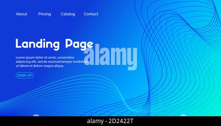 Vektor-Vorlage für blaue Landing-Page. Abstrakte dynamische Wellenlinie minimal trendy Hintergrund Stock Vektor