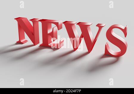 Illustration des roten Wortes NEWS mit Schatten. 3d-Rendering Stockfoto