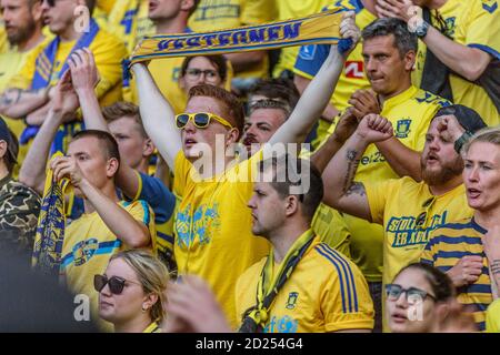 Brondby, Dänemark. Mai 2018. Fußball-Fans von Broendby, WENN während der 3F Superliga-Spiel zwischen Broendby IF und AAB im Brondby Stadium gesehen. (Foto: Gonzales Photo - Thomas Rasmussen). Stockfoto