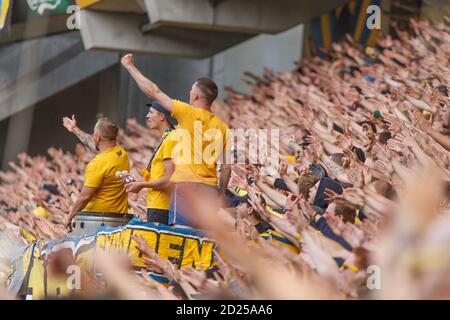 Brondby, Dänemark. Mai 2018. Fußball-Fans von Broendby, WENN während der 3F Superliga-Spiel zwischen Broendby IF und AAB im Brondby Stadium gesehen. (Foto: Gonzales Photo - Thomas Rasmussen). Stockfoto