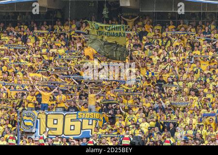 Brondby, Dänemark. Mai 2018. Fußball-Fans von Broendby, WENN während der 3F Superliga-Spiel zwischen Broendby IF und AAB im Brondby Stadium gesehen. (Foto: Gonzales Photo - Thomas Rasmussen). Stockfoto