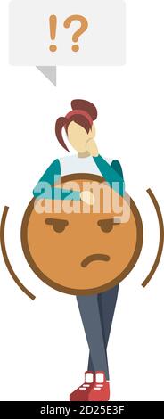 Unzufriedene Mädchen semi flach RGB Farbe Vektor Illustration. Negatives Emoticon. Alarmierte Frau. Irritierte Person. Kunden- und Kundenfeedback. Emotional Stock Vektor