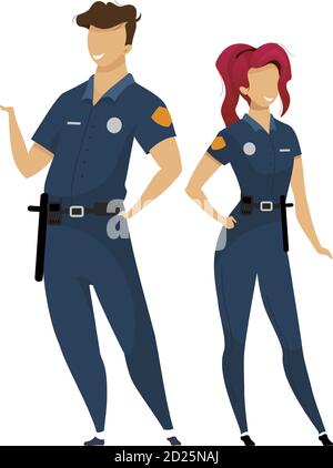 Polizisten flache Farbe Vektor gesichtslose Zeichen. Männliche und weibliche Cops in Uniform isoliert Cartoon Illustration für Web-Grafik-Design und Stock Vektor