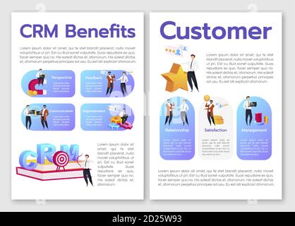 CRM Vorteile flache Vektor-Broschüre Vorlage. Perspektive und Feedback. Flyer, Broschüre, druckbare Broschüre Design. Kommunikation. Zeitschriftenseite, Karikatur Stock Vektor