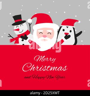 Schneemann Pinguin und santa cluas sind glückliche Emotion mit Weihnachten Einladungskarte Design, Vektor-Illustration Stock Vektor