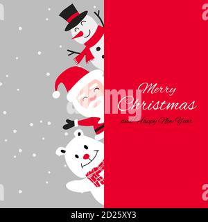 Schneemann Eisbär und santa cluas sind glücklich Emotion mit Weihnachten Einladung Karte Design, Vektor-Illustration Stock Vektor