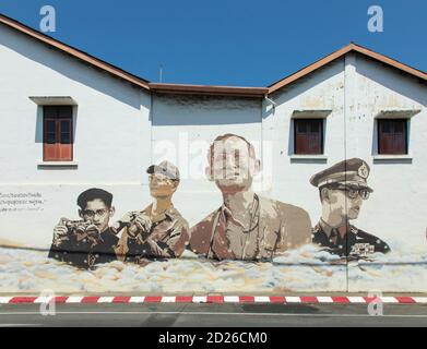 Phuket Altstadt, Wandgemälde in Erinnerung an König Bhumibol Adulyadej, Phuket, Thailand Stockfoto