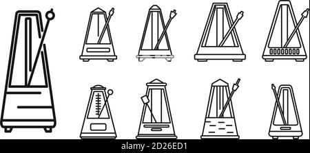 Symbole für Metronom-Schlag gesetzt. Umreißen Sie die Metronom-Beat-Vektor-Symbole für das Web-Design isoliert auf weißem Hintergrund Stock Vektor
