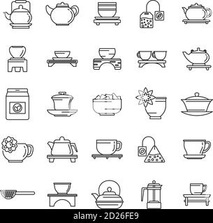 Kultur Tee Zeremonie Symbole gesetzt. Skizzieren Satz von Kultur Tee Zeremonie Vektor-Symbole für Web-Design isoliert auf weißem Hintergrund Stock Vektor