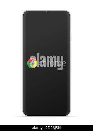 Chrome-Logo-Symbol auf dem Smartphone-Bildschirm. Vektordarstellung weißer Hintergrund. Stockfoto