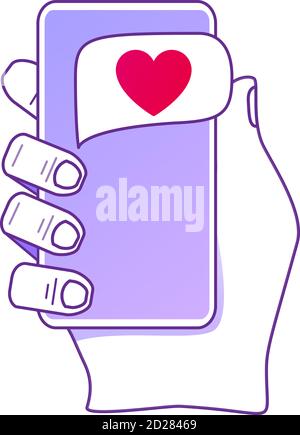Männliche Hand hält Smartphone mit neuer Mail mit einem Herzen. Konzept Telefon Liebe Nachricht. Stock Vektor