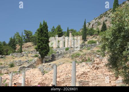 Ansicht der archäologischen Stätte von Delphi in Griechenland Stockfoto