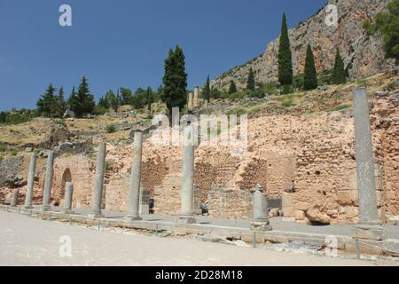 Ansicht der archäologischen Stätte von Delphi in Griechenland Stockfoto