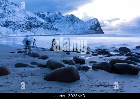 Unstad, Lofoten Archipel, Nordland County, Norwegen, Polarkreis, Europa Stockfoto