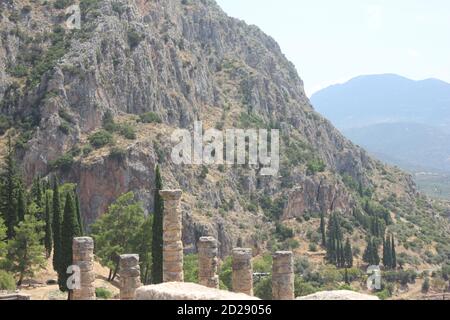 Ansicht der archäologischen Stätte von Delphi in Griechenland Stockfoto