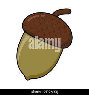 Eiche Eichel in grüner Farbe Cartoon auf weiß isoliert. Herbst Symbol, Design-Element. Abbildung der einzelnen Eichen Baum Früchte Kappe. Herbstliche Clip Art, Meere Stock Vektor