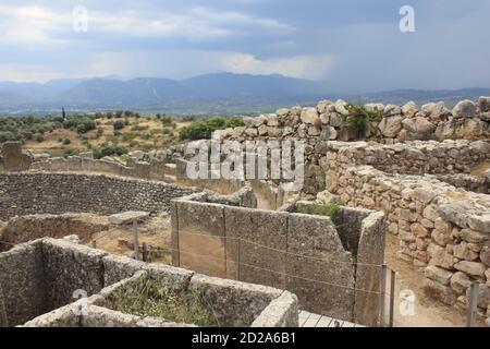 Die UNESCO-Welterbe archäologische Stätte von Mycinae in Peloponnes, Griechenland Stockfoto