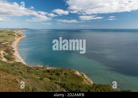 Blick vom Gipfel des Golden Cap Berg auf die Jurassic Küste in Dorset Stockfoto