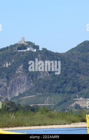 Blick über den Rhein von Oberwinter nach Drachenfels Stockfoto