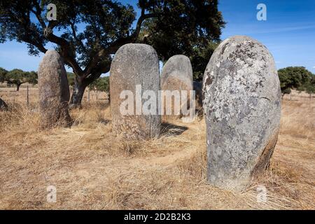 Cromlech Vale Maria do Meio, Evora, Alentejo, Portugal Stockfoto