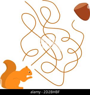 Das Eichhörnchen sucht Nut.Maze Spiel, Bildung Spiel für Kinder. Stock Vektor