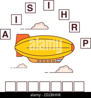 Spiel Wörter Puzzle Luftschiff.Bildung entwickeln child.Riddle für Vorschule. Stock Vektor