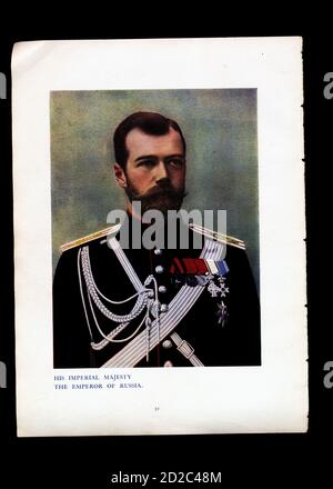 Chromolithographisches Porträt von Nikolaus II. (18. Mai 1868 – 17. Juli 1918). Er war der letzte Kaiser von Russland, Großherzog von Finnland, und Titularkönig von Stockfoto