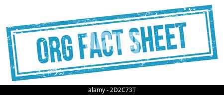 ORG FACT SHEET Text auf blauem grungy vintage Rechteck Stempel. Stockfoto