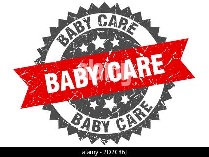 Babypflegestempel. Rundes Grunge-Schild mit Band Stock Vektor