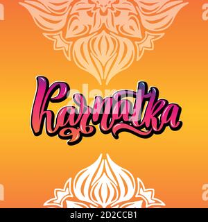 Karnataka handgeschriebene Stock Lettering Typografie. Staaten von Indien Stock Vektor