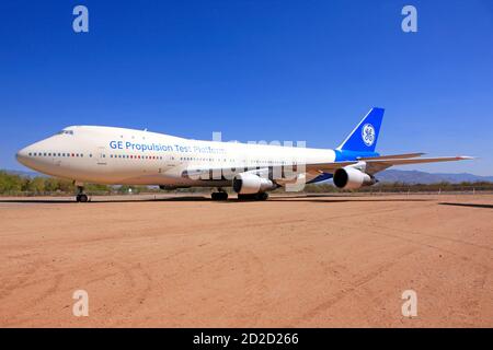 Die GE Propulsion Test Platform Boeing 747-400 jetzt nach 24 Dienstjahre im Pima Air & Space museum in Tucson AZ Stockfoto