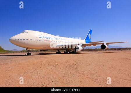 Die GE Propulsion Test Platform Boeing 747-400 jetzt nach 24 Dienstjahre im Pima Air & Space museum in Tucson AZ Stockfoto