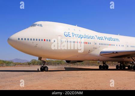Die GE Propulsion Test Platform Boeing 747-400 jetzt nach 24 Dienstjahre im Pima Air & Space museum in Tucson AZ Stockfoto