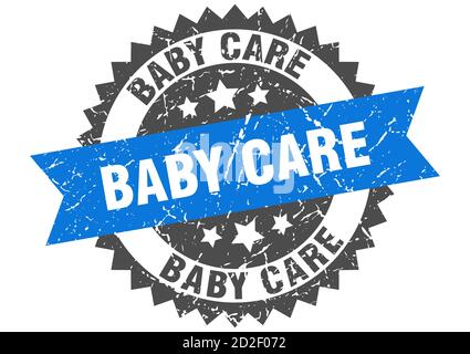 Babypflegestempel. Rundes Grunge-Schild mit Band Stock Vektor
