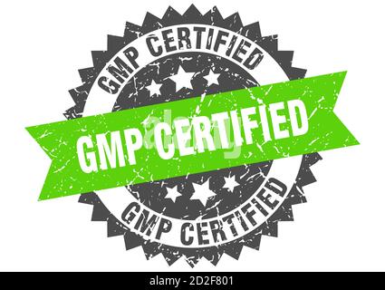 gmp-zertifizierter Stempel. Rundes Grunge-Schild mit Band Stock Vektor