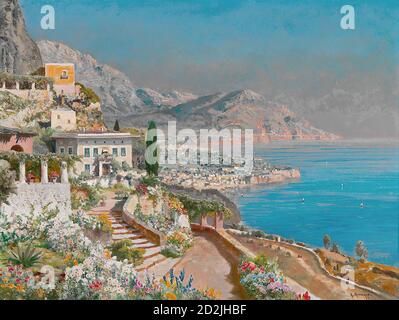 Arnegger Alois - Blick Auf Die Küste Von Amalfi - Österreichische Schule - 19. Jahrhundert Stockfoto