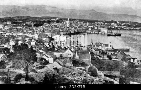 Luftaufnahme von Split, Kroatien, um 1910 Stockfoto