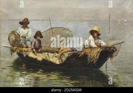 Pury Edmond Jean De - Les Pêcheurs Sur Le Lac - Schweizer Schule - 19. Jahrhundert Stockfoto