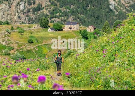 Granjas de biadós, Valle de Añes Cruces, parque natural Posets-Maladeta, Huesca, cordillera de los Pirineos, Spanien Stockfoto