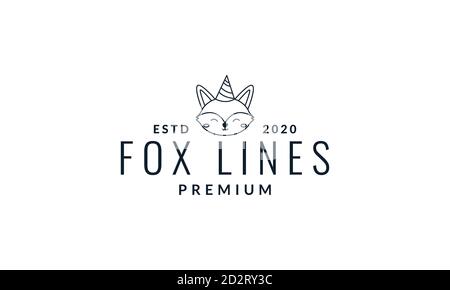 fox Kopf Lächeln niedlich Cartoon Linie Logo Vektor Illustration Stock Vektor