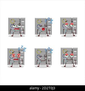 Cartoon-Charakter unter uns Task-Maschine mit schläfrigen Ausdruck Stock Vektor